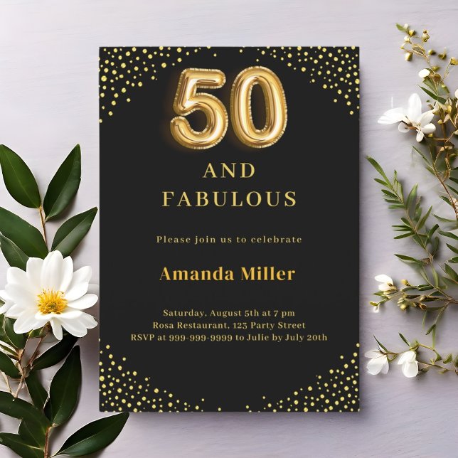 Black gold 50th fabulous birthday invitation (Creator Uploaded)