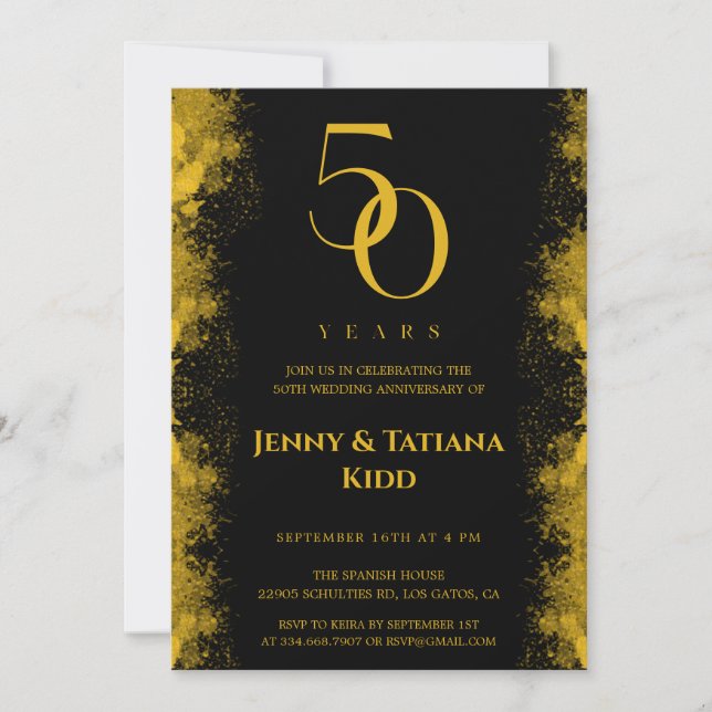 Black & Gold 50th Wedding Anniversary Invitation (Front)