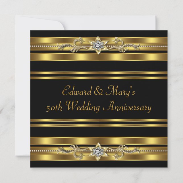 Black Gold 50th Wedding Anniversary Invitation (Front)