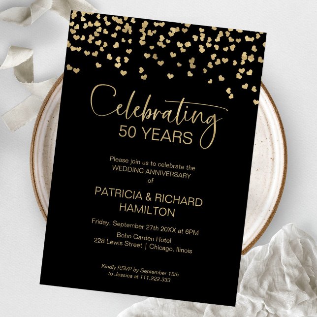 Black Gold 50th Wedding Anniversary Invitation (Creator Uploaded)