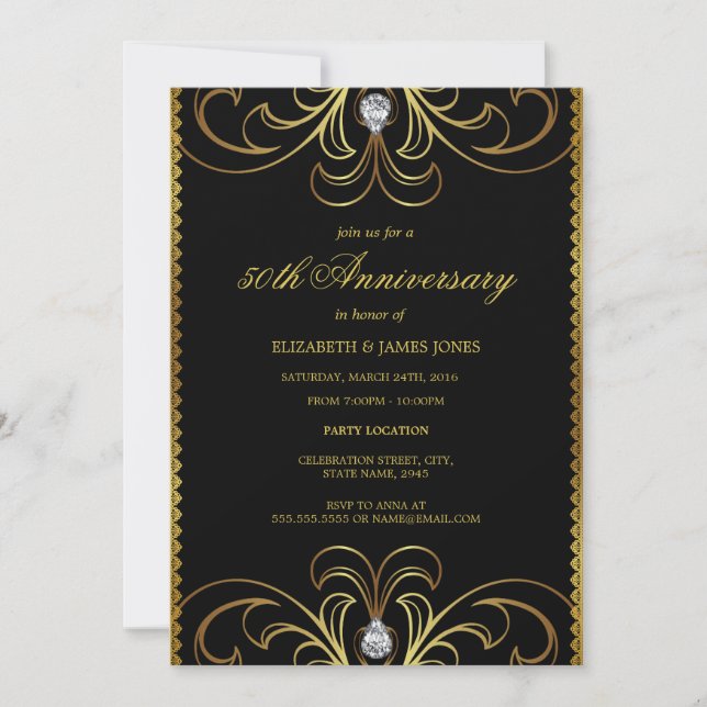 Black & Gold 50th Wedding Anniversary Invite (Front)