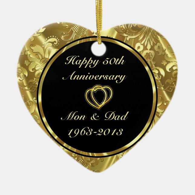 Black & Gold 50th Wedding Anniversary Ornament (Front)