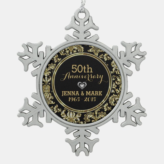 Black & Gold 50th Wedding Anniversary Ornament 2a (Front)