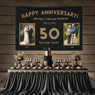 Black & Gold 50th Wedding Anniversary Photo Banner