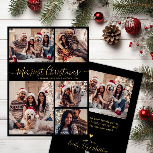 Black Gold 5 Photo Collage Merriest Christmas  Holiday Card
