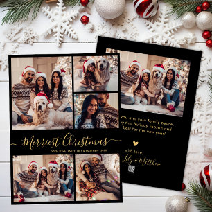 Black Gold 5 Photo Collage Merriest Christmas Holiday Card