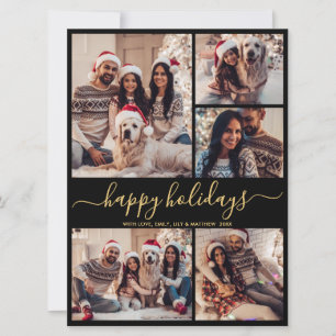 Black Gold 5 Photo Happy Holidays Christmas  Holiday Card