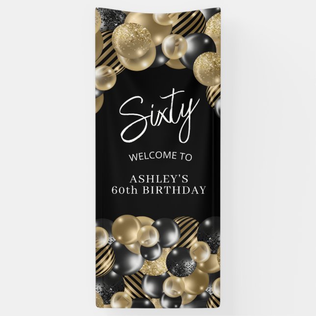 Black Gold 60th Birthday Door Banner (Vertical)