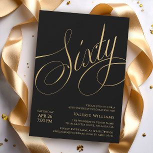 Black Gold 60th Birthday Elegant Calligraphy Invitation