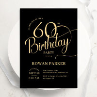 Black Gold 60th Birthday Elegant Script