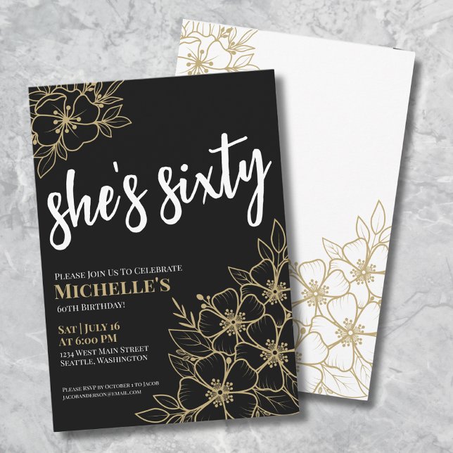 Black Gold 60th Birthday Party Invitation (Chic Sixty Black Gold 60th Birthday Party Invitation)