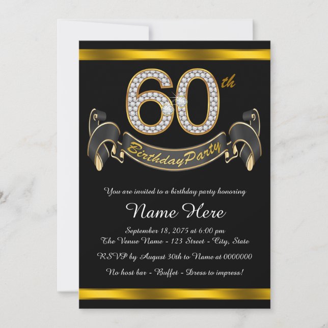 Black Gold 60th Birthday Party Invitation (Front)