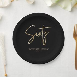 Black & Gold 60th Birthday Party Paper Plates