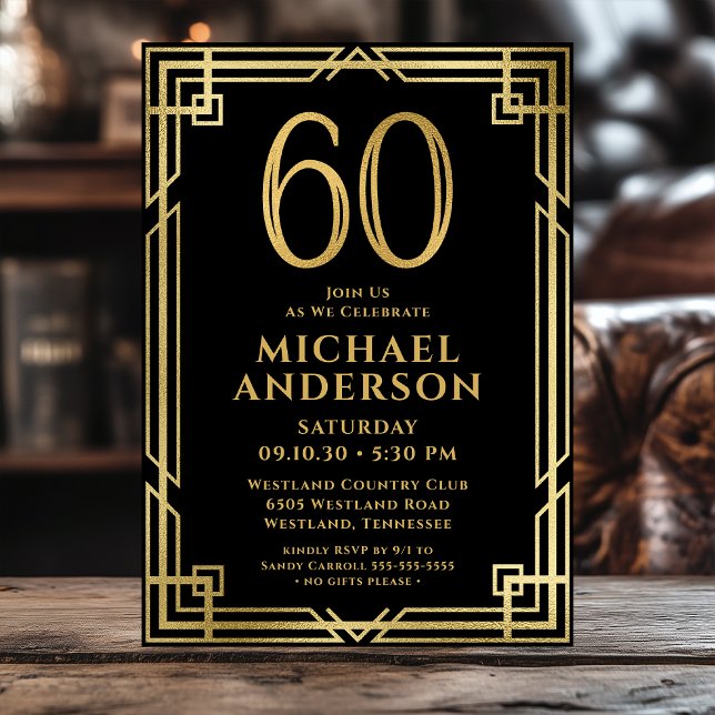 Black Gold 60th Birthday Photo Invitation (Creator Uploaded)