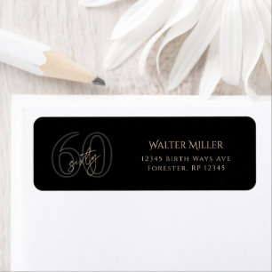Black Gold 60th Birthday Return Address Label