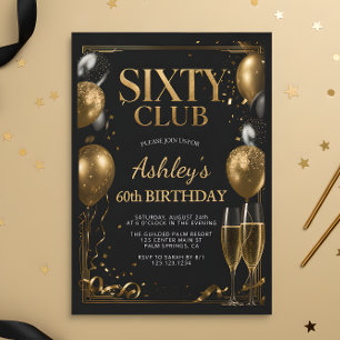 Black Gold 60th Birthday Sixty Club Invitation
