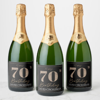 Black Gold 70th Birthday Milestone Personalised Sparkling Wine Label