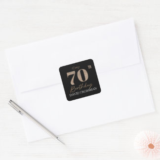 Black Gold 70th Birthday Milestone Personalised Square Sticker