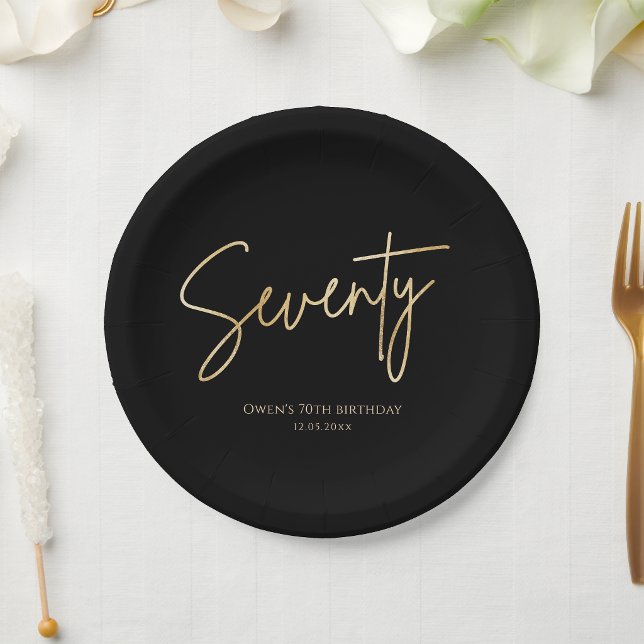 Black & Gold 70th Birthday Party Paper Plates (Black & Gold 70th Birthday Party Paper Plates)