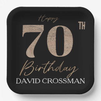 Black Gold 70th Birthday Personalised Name Paper Plate