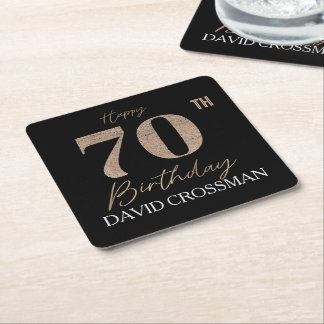 Black Gold 70th Birthday Personalised Square Paper Coaster