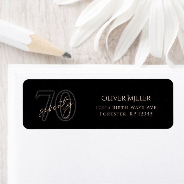 Black Gold 70th Birthday Return Address Label (Insitu)