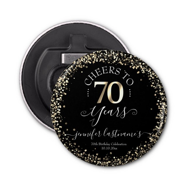 Black & Gold 70th Birthday Script Bottle Opener (Front)