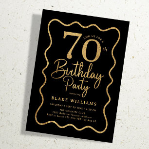 Black Gold 70th Birthday Wavy Border Invitation