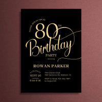 Black Gold 80th Birthday Elegant Script