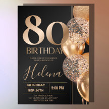 Black Gold 80th Birthday Glam Confetti Balloons