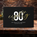 Black Gold 80th Birthday Guest Book<br><div class="desc">Modern 80th birthday party guest book featuring a stylish black background that can be changed to any colour,  the title "eighty",  plus the name and date in real gold foil. This can be changed to rose gold or silver.</div>