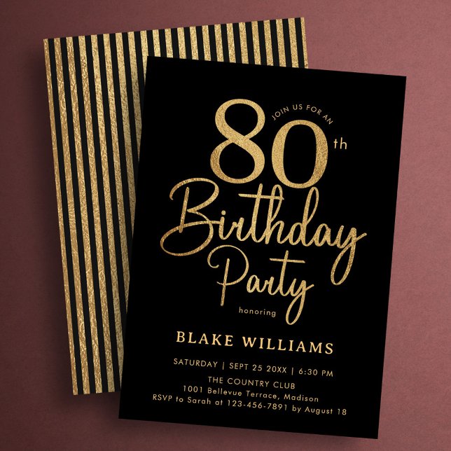 Black Gold 80th Birthday Invitation (Creator Uploaded)