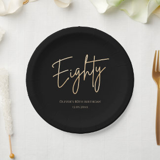Black Gold 80th Birthday Party Paper Plates