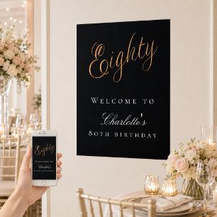Black gold 80th birthday party welcome poster