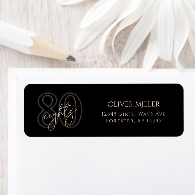 Black Gold 80th Birthday Return Address Label (Insitu)