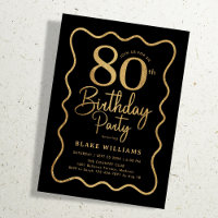 Black Gold 80th Birthday Wavy Border