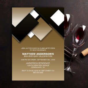 Black Gold 80th Cocktail Birthday Party Invitation