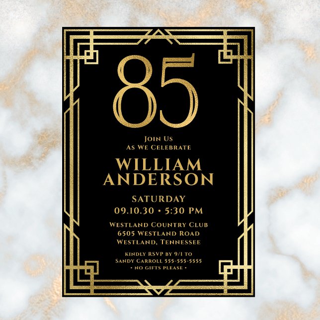 Black Gold 85th Birthday Photo Invitation (Creator Uploaded)