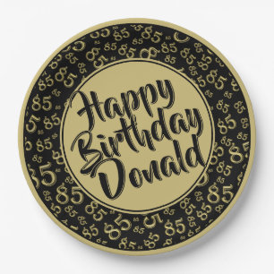 Black/Gold 85th Random Number Pattern Paper Plate