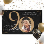 Black Gold 90th Birthday Elegant Calligraphy Photo Banner<br><div class="desc">Black Gold 90th Birthday Elegant Calligraphy Photo Banner. And elegantly designed special birthday celebration invitation,  featuring a custom photo of birthday person and script calligraphy with vintage flourish elements. Simple enough to fit a variety of themes and colours!
Need help? Simply contact me!</div>