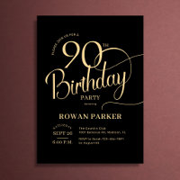 Black Gold 90th Birthday Elegant Script