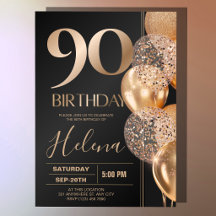 Black Gold 90th Birthday Glam Confetti Balloons