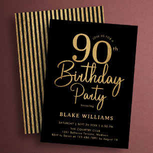 Black Gold 90th Birthday Invitation