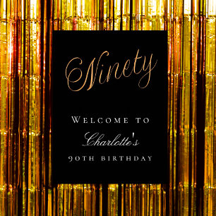 Black gold 90th birthday party welcome poster