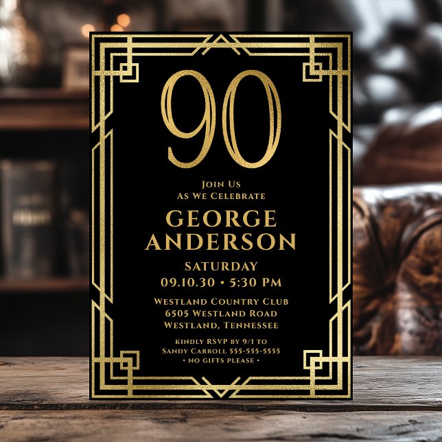 Black Gold 90th Birthday Photo Invitation (Creator Uploaded)