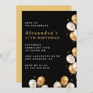 Black Gold 97th birthday invitations  Balloon 