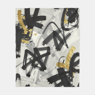 Black Gold Abstract Brushstrokes Fleece Blanket