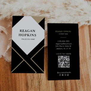 Black Gold Abstract Geometric Real Estate Agent Business Card
