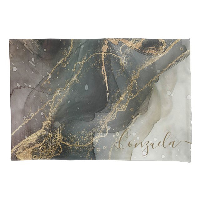 Black Gold Abstract Marble Pillowcase (Front)
