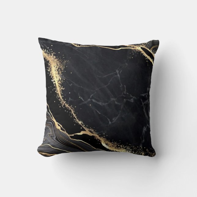 Black Gold Abstract Marble Pretty Elegant modern Cushion (Front)